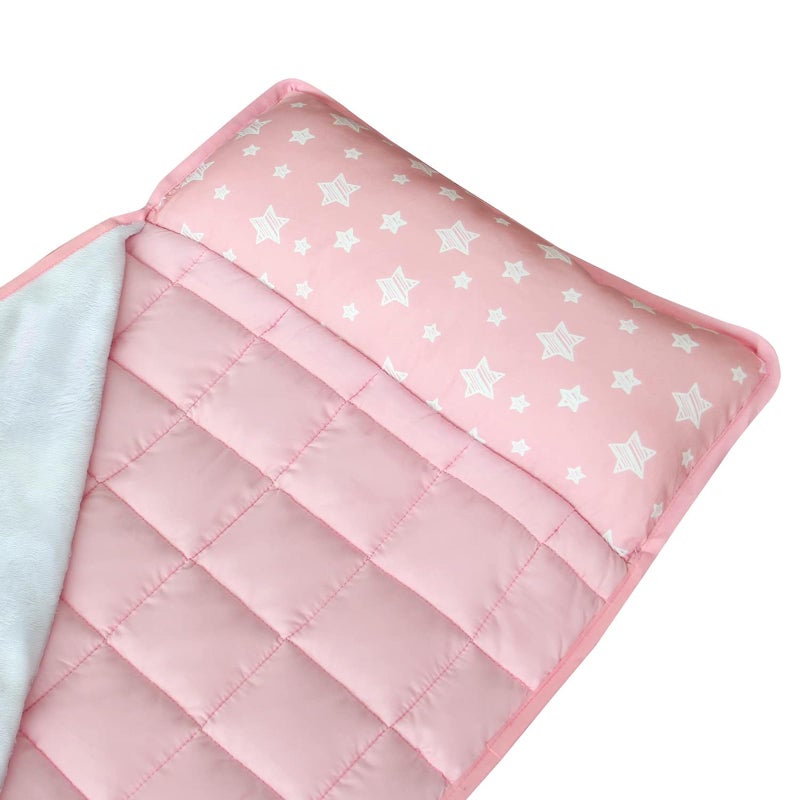 Moonsea Toddler Nap Mat Pink, with Pillow and Fleece Minky Blanket, Lightweight and Soft Perfect for Kids Preschool, Daycare, Travel Sleeping Bag for Girls, 21" x 50" Fit on a Standard Cot - Image 2