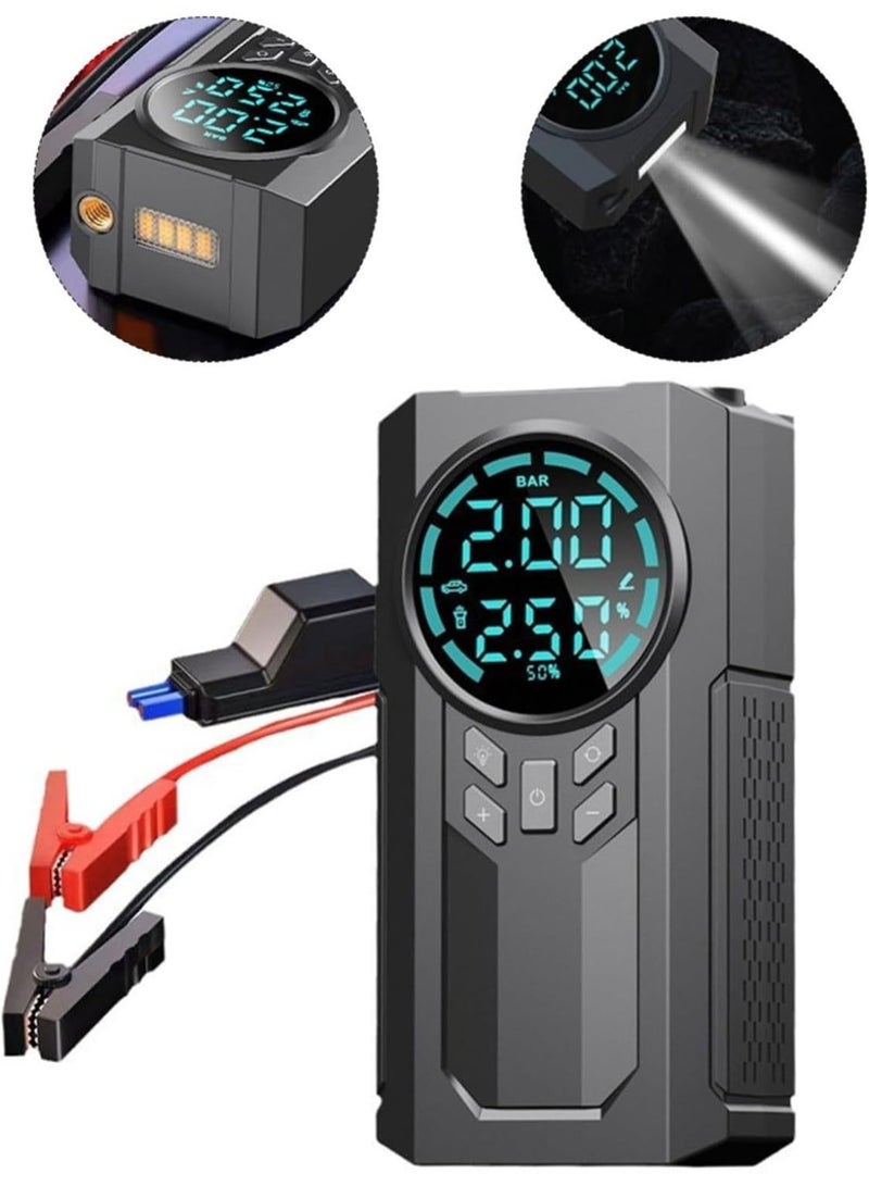 MUNTAQI Multifunctional Car Jump Starter 4-in-1 – 12V Portable Automotive Emergency Power Supply with Tire Air Compressor, Mobile Power Bank, LED Flashlight & On-Board Charging Cable for Car, SUV, Truck, Motorcycle High Quality - Image 3