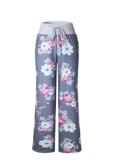 iChunhua Women's Comfy Stretch Floral Print Drawstring Palazzo Wide Leg Lounge Pant