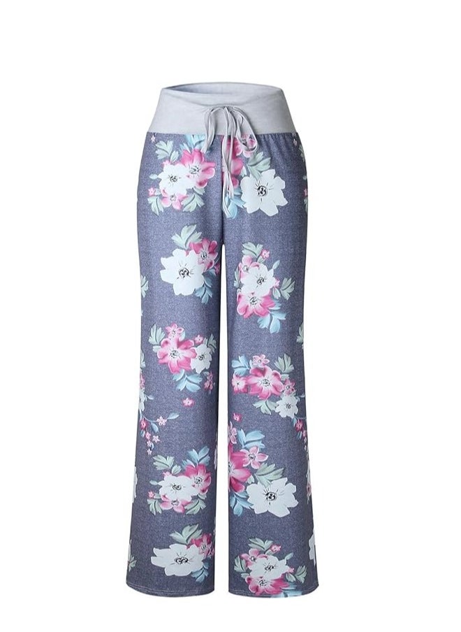 Generic - iChunhua Women's Comfy Stretch Floral Print Drawstring Palazzo Wide Leg Lounge Pant - Image 1