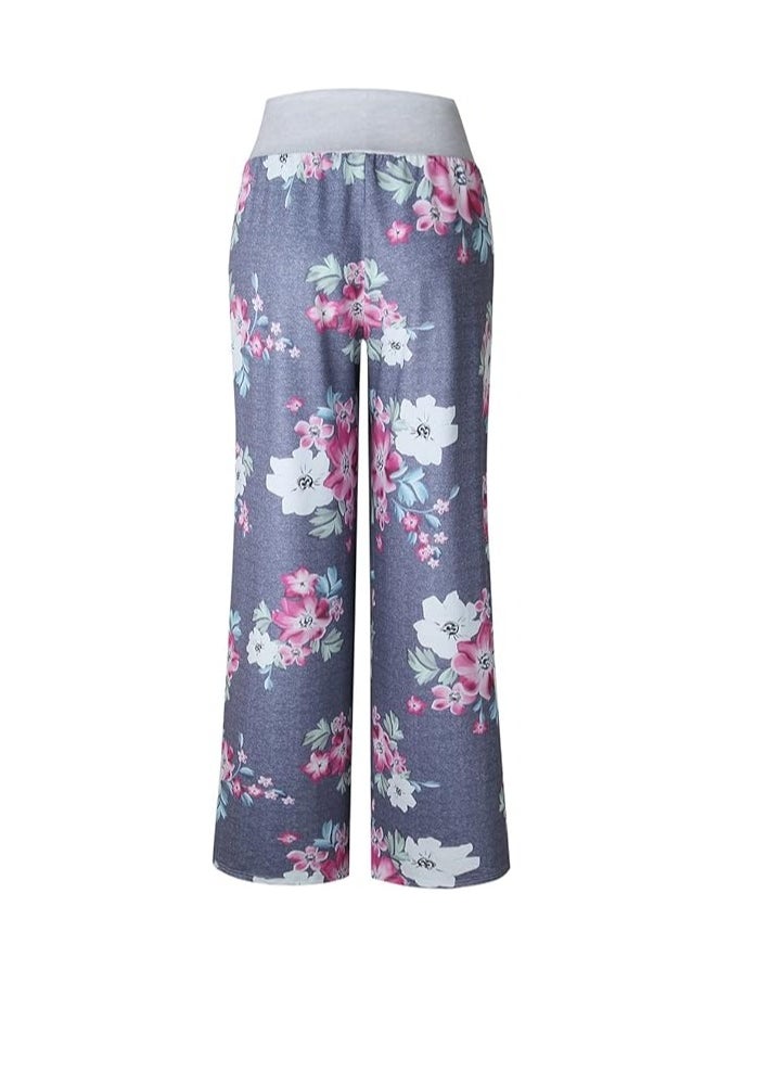 Generic - iChunhua Women's Comfy Stretch Floral Print Drawstring Palazzo Wide Leg Lounge Pant - Image 1
