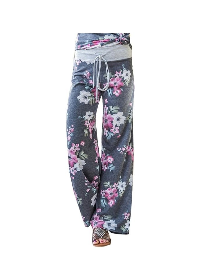 Generic - iChunhua Women's Comfy Stretch Floral Print Drawstring Palazzo Wide Leg Lounge Pant - Image 1