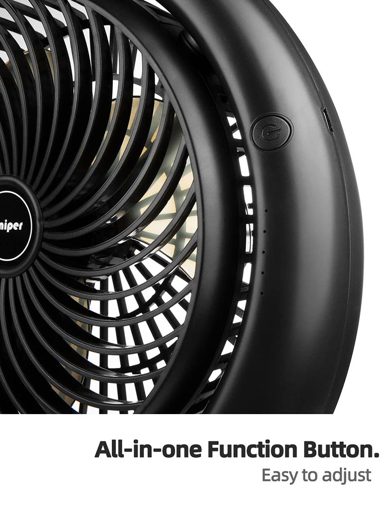 Viniper 8.7 inch Portable Rechargeable Fan, Small Table Fan : 180 Rotation and 3 Speeds Strong Wind Quiet Desk Fan, Long Working Hours for Home Outdoor (Black, Light Black Blade) - Image 4