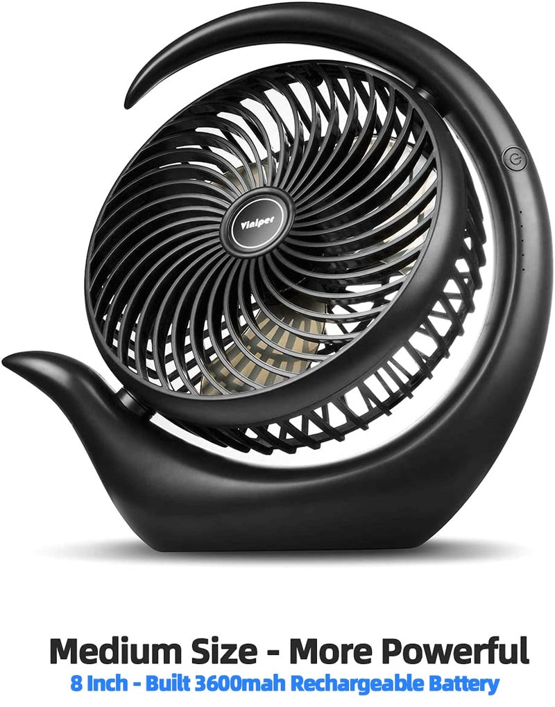 Viniper 8.7 inch Portable Rechargeable Fan, Small Table Fan : 180 Rotation and 3 Speeds Strong Wind Quiet Desk Fan, Long Working Hours for Home Outdoor (Black, Light Black Blade) - Image 3
