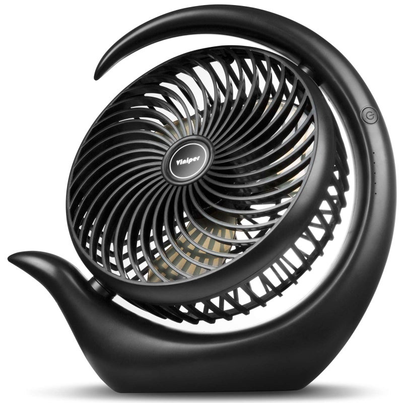 Viniper 8.7 inch Portable Rechargeable Fan, Small Table Fan : 180 Rotation and 3 Speeds Strong Wind Quiet Desk Fan, Long Working Hours for Home Outdoor (Black, Light Black Blade) - Image 1