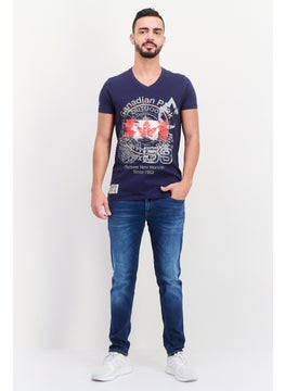 Canadian Peak Men V Neck Short Sleeves Embroidered T-Shirts, Navy Combo  - Image 4