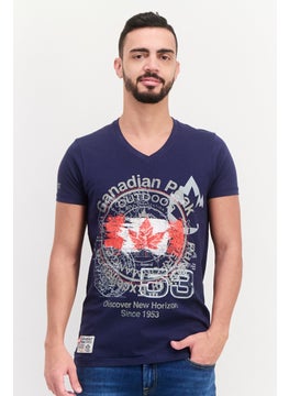 Canadian Peak Men V Neck Short Sleeves Embroidered T-Shirts, Navy Combo  - Image 1