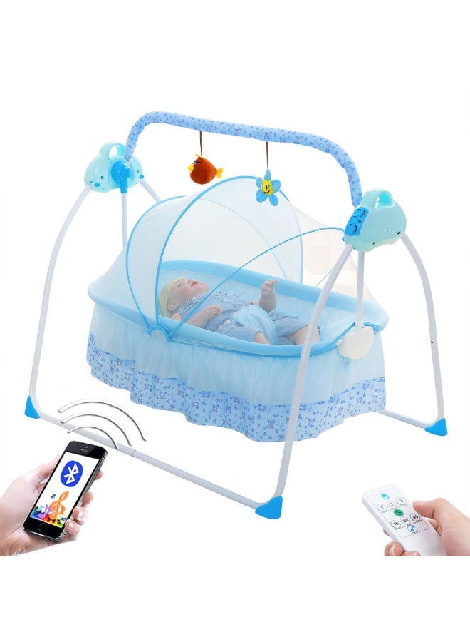 Portable Baby Bassinet, Rocking Cradle Adjustable 5 Auto-Swing with Remote Control, Toys & Music Box for Infants and Toddlers (Blue)  - Image 1
