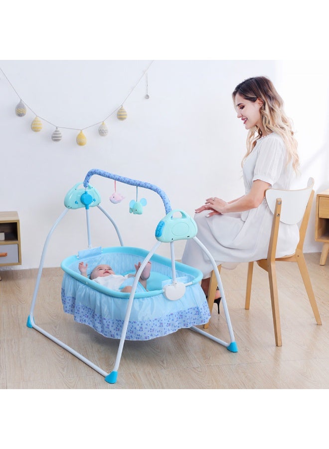 Portable Baby Bassinet, Rocking Cradle Adjustable 5 Auto-Swing with Remote Control, Toys & Music Box for Infants and Toddlers (Blue)  - Image 3