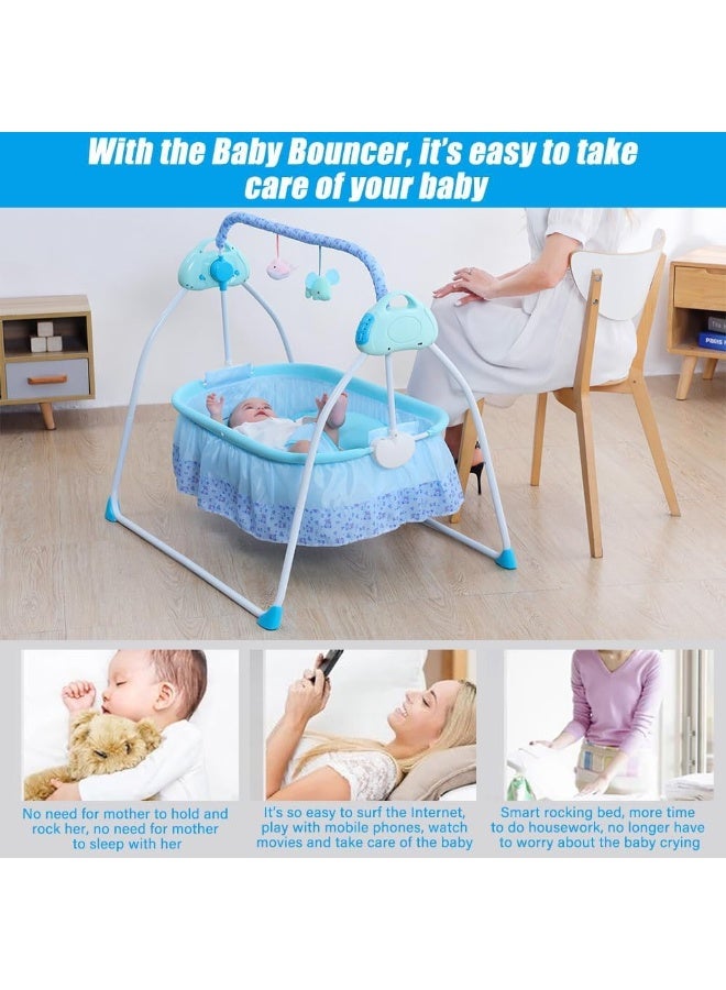 Portable Baby Bassinet, Rocking Cradle Adjustable 5 Auto-Swing with Remote Control, Toys & Music Box for Infants and Toddlers (Blue)  - Image 4