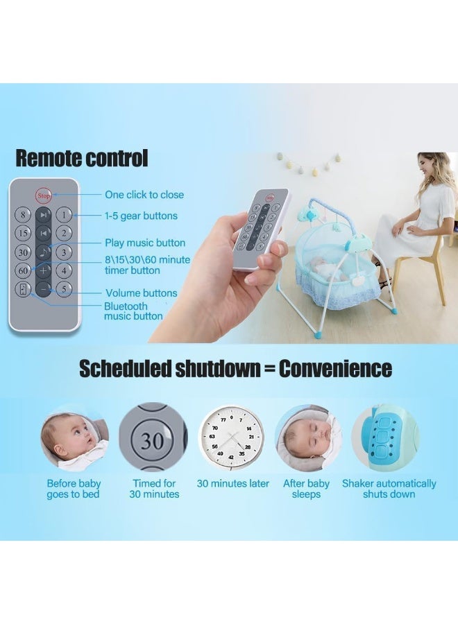 Portable Baby Bassinet, Rocking Cradle Adjustable 5 Auto-Swing with Remote Control, Toys & Music Box for Infants and Toddlers (Blue)  - Image 5