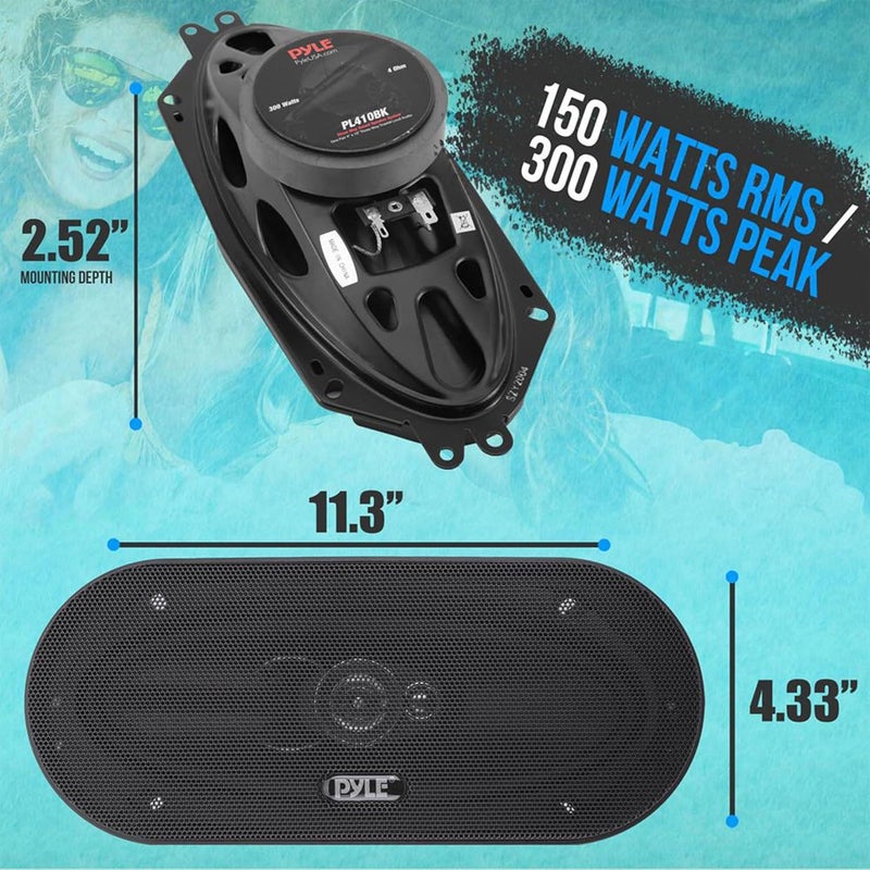 Pyle 3-Way Universal Car Stereo Speakers - 300W 4" x 10" Triaxial Loud Pro Audio Car Speaker Universal OEM Quick Replacement Component Speaker Vehicle Door/Side Panel Mount Compatible, PL410BK (Pair) - Image 2