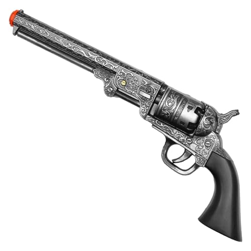 LALAPORT 13Inch Decorative Western Classic Revolver Style Body SMB110 with Ornate Engravings Suitable for Decoration Collecting Costuming and Cosplay RolePlaying Halloween Gray - Image 1