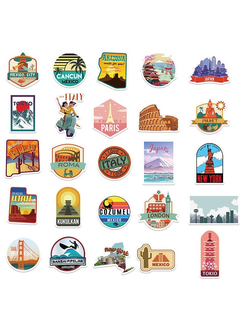 تشوسيسونج ٥٠ قطعة ملصقات سفر حول العالم - ستيكرز فينيل مضاد للماء لمعالم المدن الشهيرة - لتزيين الحقائب واللابتوب وزجاجات المياه على الطراز الكلاسيكي - Image 2
