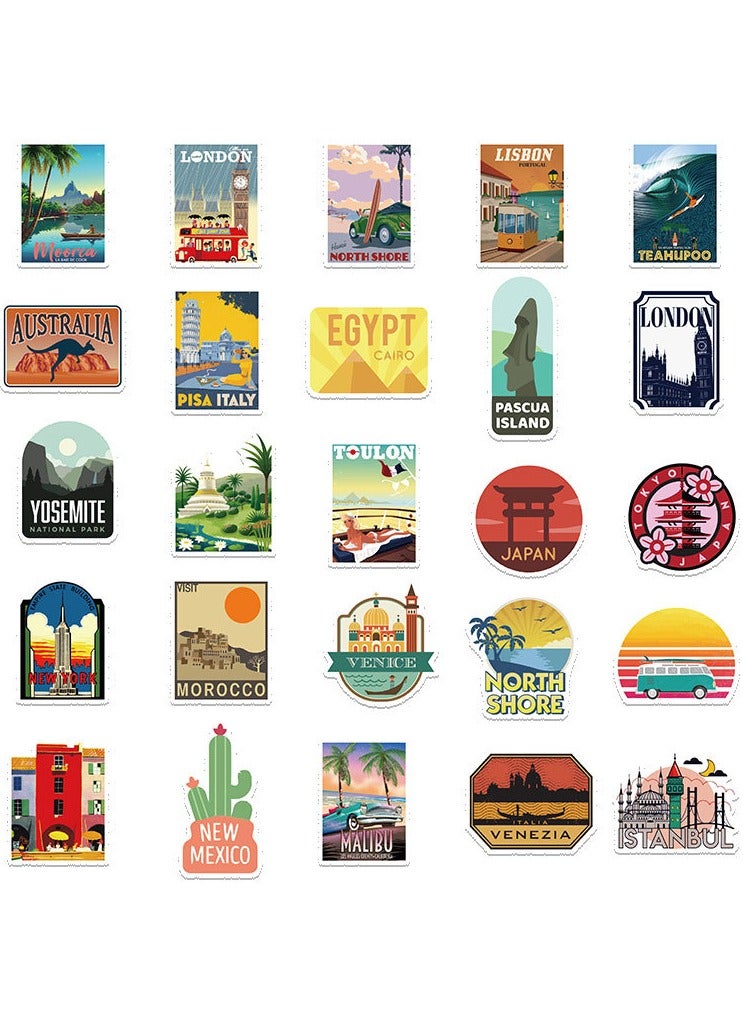 تشوسيسونج ٥٠ قطعة ملصقات سفر حول العالم - ستيكرز فينيل مضاد للماء لمعالم المدن الشهيرة - لتزيين الحقائب واللابتوب وزجاجات المياه على الطراز الكلاسيكي - Image 3