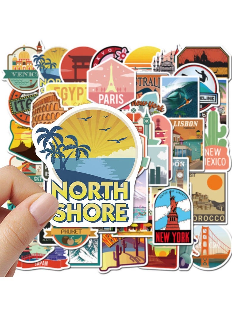 تشوسيسونج ٥٠ قطعة ملصقات سفر حول العالم - ستيكرز فينيل مضاد للماء لمعالم المدن الشهيرة - لتزيين الحقائب واللابتوب وزجاجات المياه على الطراز الكلاسيكي - Image 4