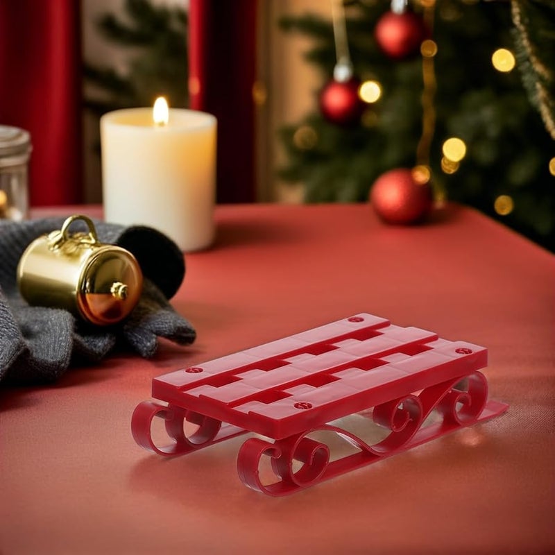 Miniature Christmas Sleigh Figurine Red Santa Sled Model For Desktop Holiday Decoration - Image 4