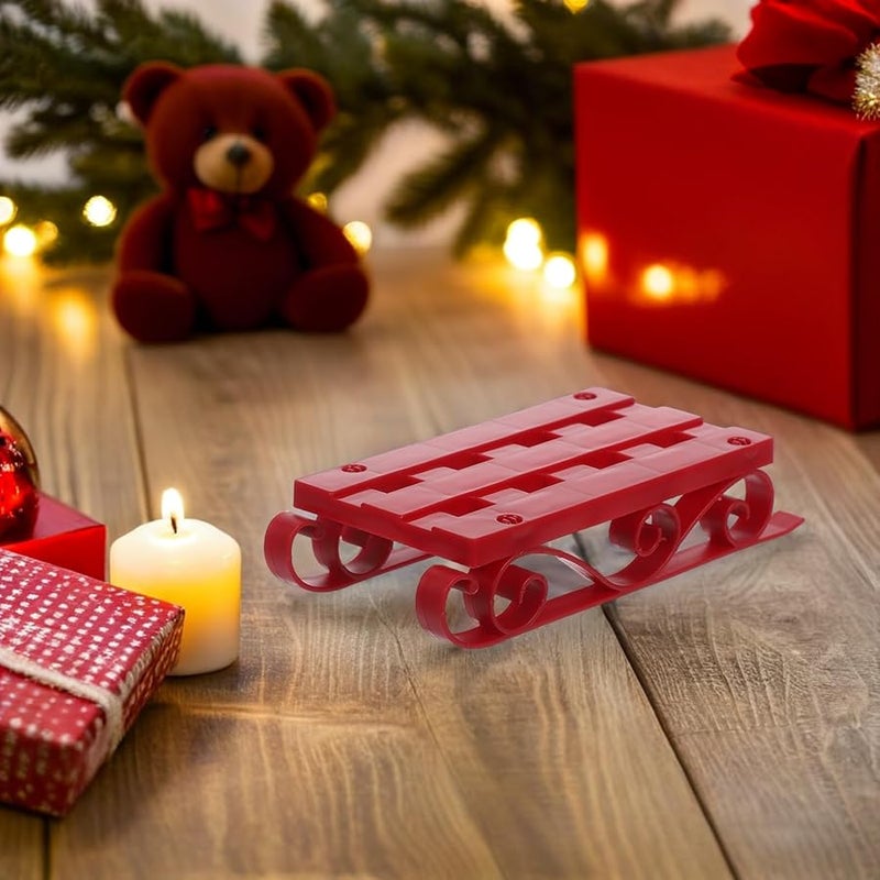 Miniature Christmas Sleigh Figurine Red Santa Sled Model For Desktop Holiday Decoration - Image 3