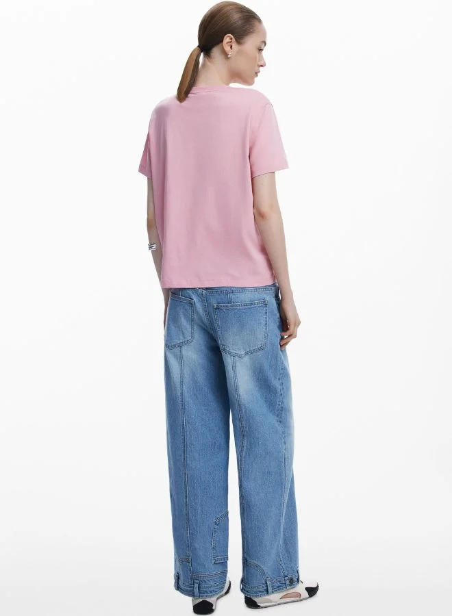 DESIGUAL Pink Message T-Shirt