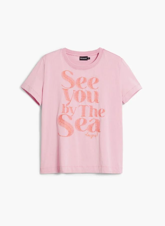 DESIGUAL Pink Message T-Shirt