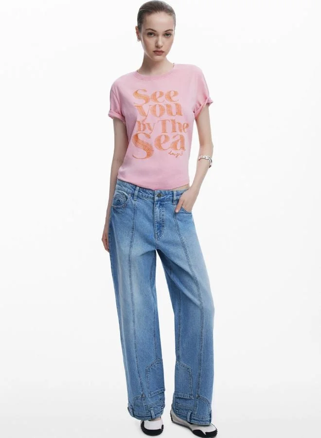 ديسيجوال تيشيرت رسالة وردي