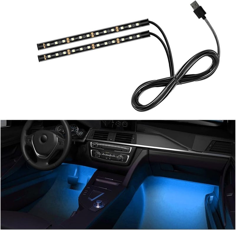 Sylvil شريط إضاءة LED للسيارة، 24 لمبة RGB نيون لإضاءة الأجواء الداخلية، إضاءة ليلية محيطة أسفل لوحة القيادة 12 فولت، مصباح زخرفي داخلي للسيارة بمنفذ USB، إكسسوارات سيارة عالمية (أزرق جليدي) - Image 1