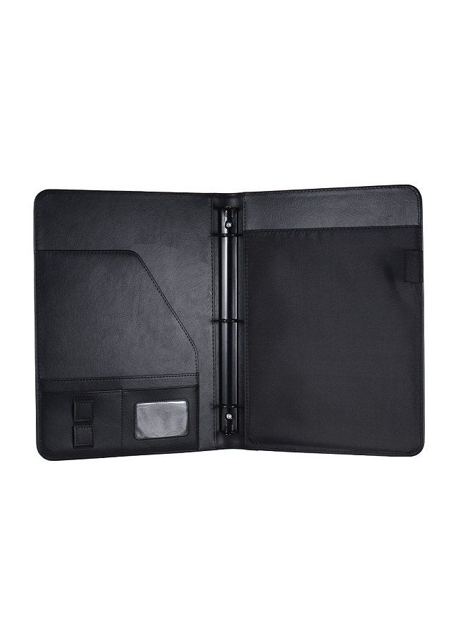 Professional Business Portfolio Padfolio Folder Document Case Organizer A4 PU Leather with Business Card U Flash Disk Holder Memo Note Pad Loose-leaf Loop