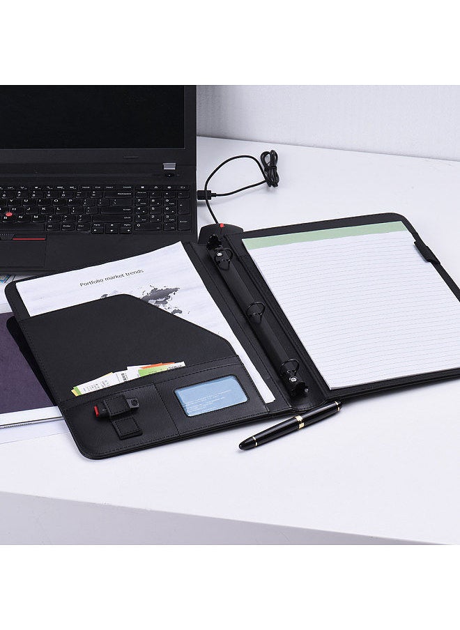 Professional Business Portfolio Padfolio Folder Document Case Organizer A4 PU Leather with Business Card U Flash Disk Holder Memo Note Pad Loose-leaf Loop