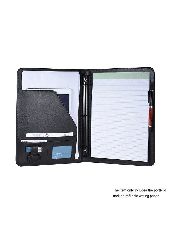 Professional Business Portfolio Padfolio Folder Document Case Organizer A4 PU Leather with Business Card U Flash Disk Holder Memo Note Pad Loose-leaf Loop