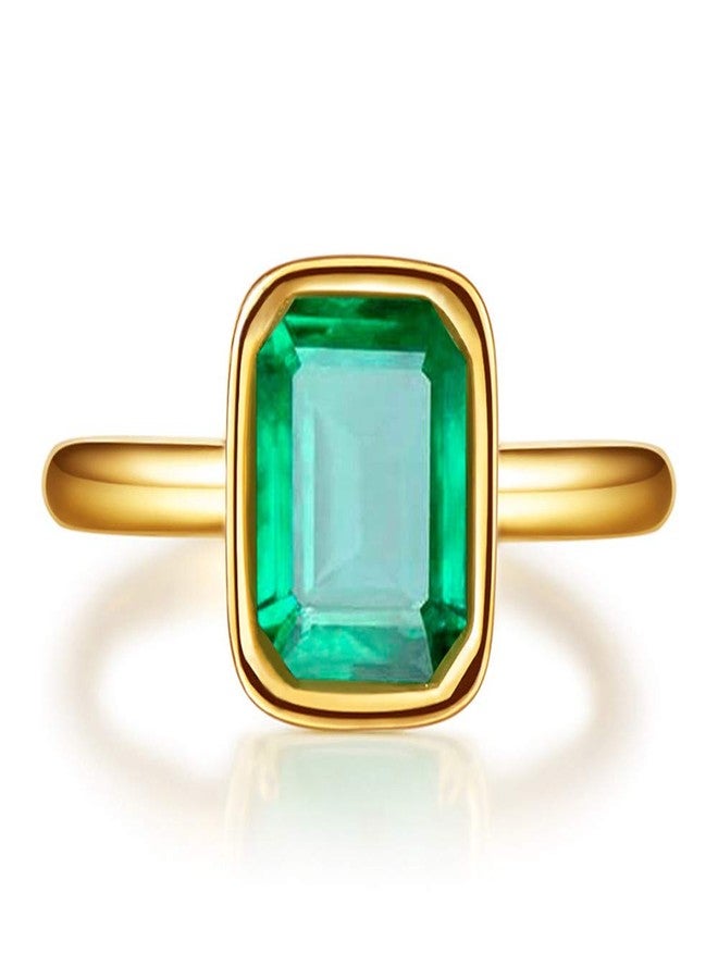 RIZILIA Solitaire Engagement Ring with Emerald Cut Gemstones CZ Simulated Green Emerald Size 6 in 18K Yellow Gold Plated, Simple Modern Elegance - Image 2