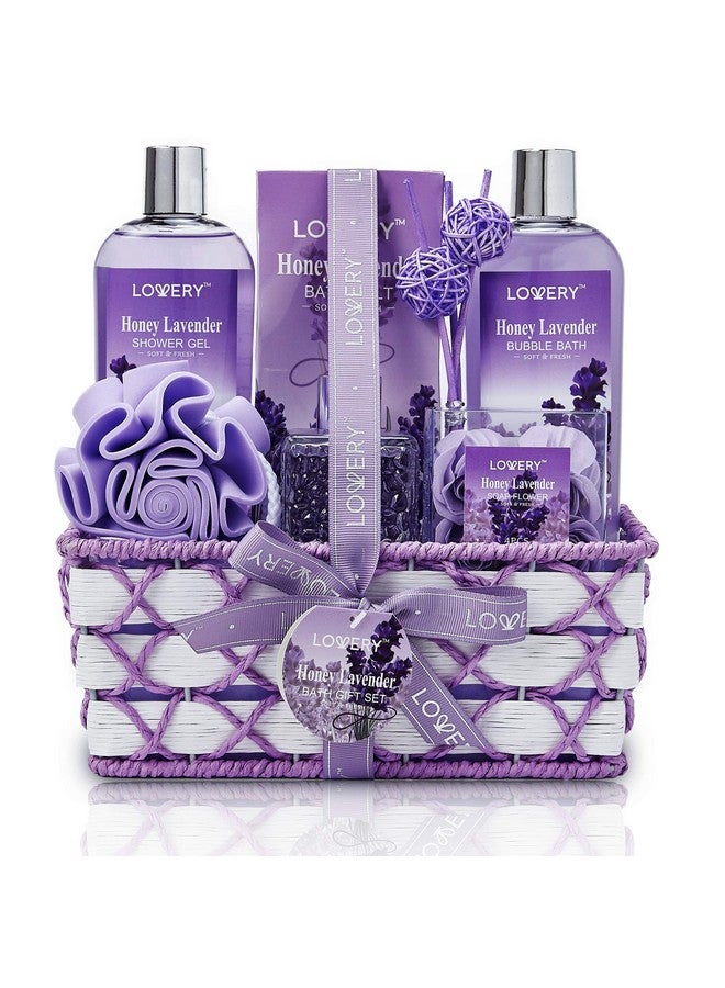 LOVERY Bath And Body Gift Basket For Women And Men Honey Lavender Home Spa Set With Essential Oil Diffuser Soap Flowers Bath Salts Bubble Bath & More 13 Piece Set Presents For Mom - Image 2