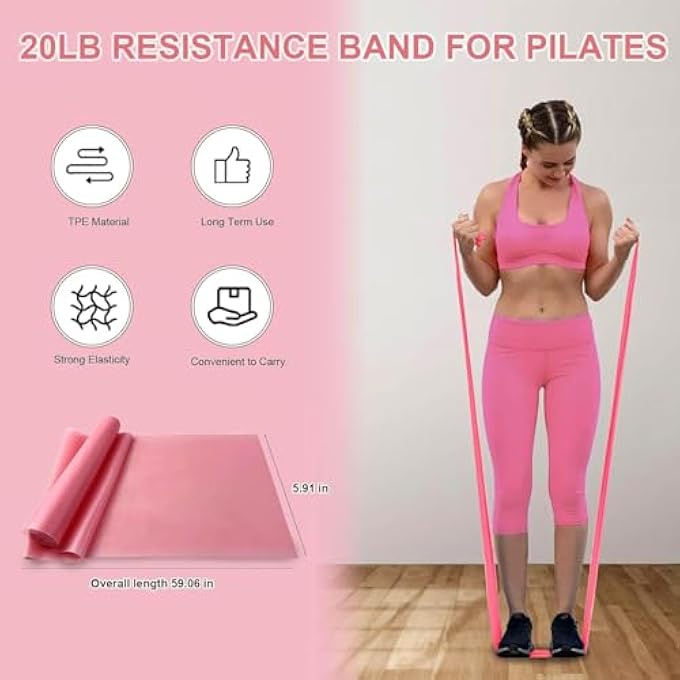 rayihni مجموعة حلقة بيلاتس 11 قطعة، حلقة يوغا سحرية، كرة بيلاتس، أوزان كاحل ومعصم قابلة للتعديل، أحزمة مقاومة، شريط قياس، ملحقات معدات بيلاتس للتمارين المنزلية للنساء يوغا - Image 3