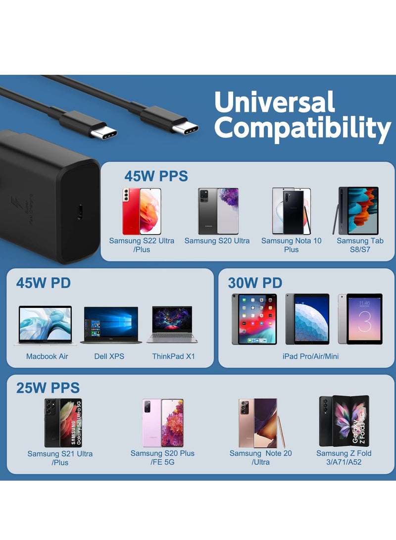 KASTWAVE 45W Super Fast Charger for Samsung Galaxy S23 Ultra, S23+, S23, S22 Ultra 5G, S22+, S22, S20, S20 FE, S21, S10, A53, A33, A13, A03, M13 USB-C Phone Wall Plug Charger for Samsung with 1.5M Cable - Image 2