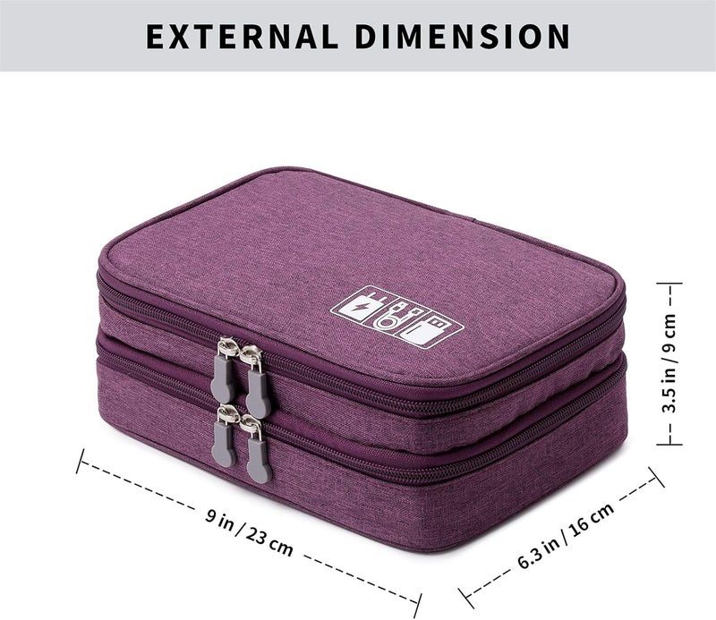 Lanola Travel Cable Organizer Bag, Electronic Accessories Case Portable Double Layer Cable Storage Bag for Cord,phone,Charger, Flash Drive, Phone, SD Card,Personal Items - (Purple) - Image 2
