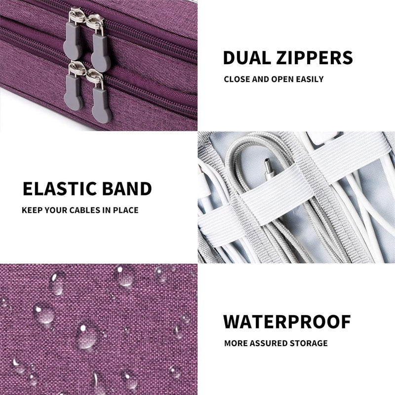 Lanola Travel Cable Organizer Bag, Electronic Accessories Case Portable Double Layer Cable Storage Bag for Cord,phone,Charger, Flash Drive, Phone, SD Card,Personal Items - (Purple) - Image 5
