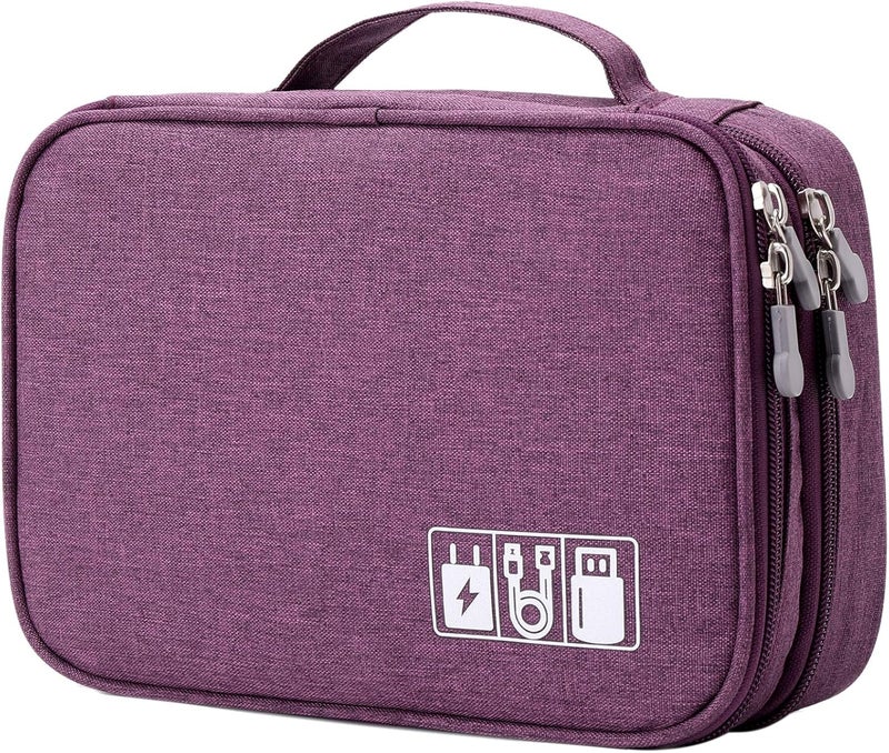 Lanola Travel Cable Organizer Bag, Electronic Accessories Case Portable Double Layer Cable Storage Bag for Cord,phone,Charger, Flash Drive, Phone, SD Card,Personal Items - (Purple) - Image 1