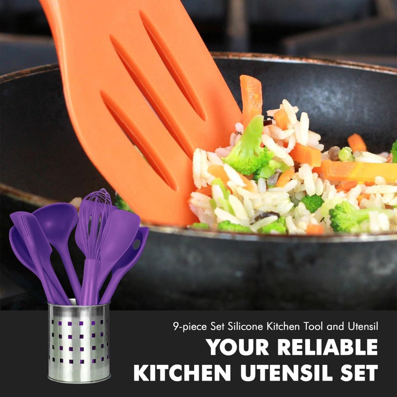 Chef Craft Premium Silicone Kitchen Tool and Utensil, 9 Piece Set, Purple - Image 4