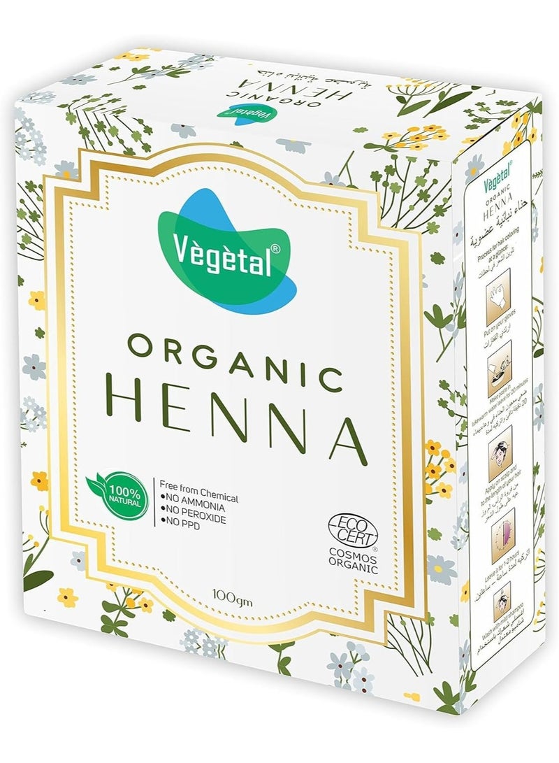 Vegetal Certified Organic and Herbal Henna Powder, for Natural Hair Coloring, Prevent Early Greying & Protects hair Damage from Chemical Hair Color - 100g - Image 1