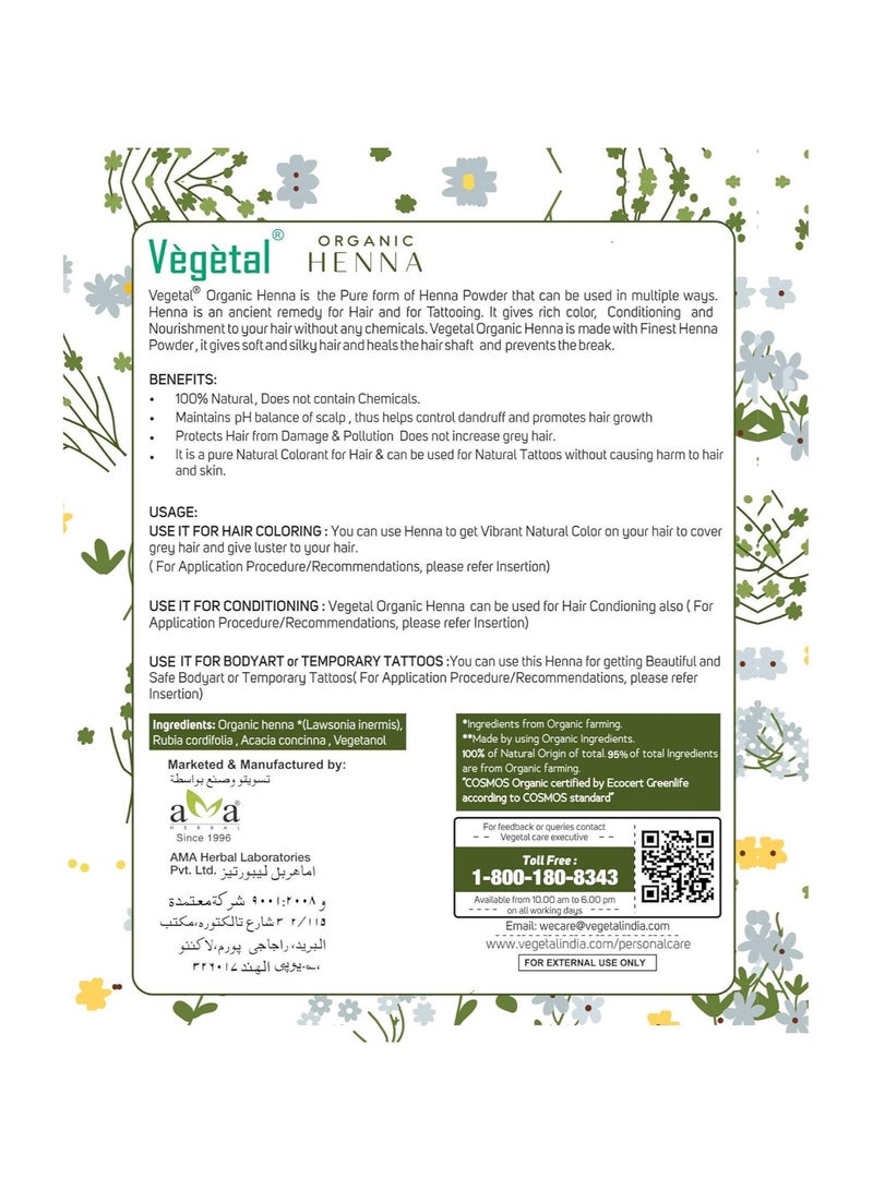 Vegetal Certified Organic and Herbal Henna Powder, for Natural Hair Coloring, Prevent Early Greying & Protects hair Damage from Chemical Hair Color - 100g - Image 2