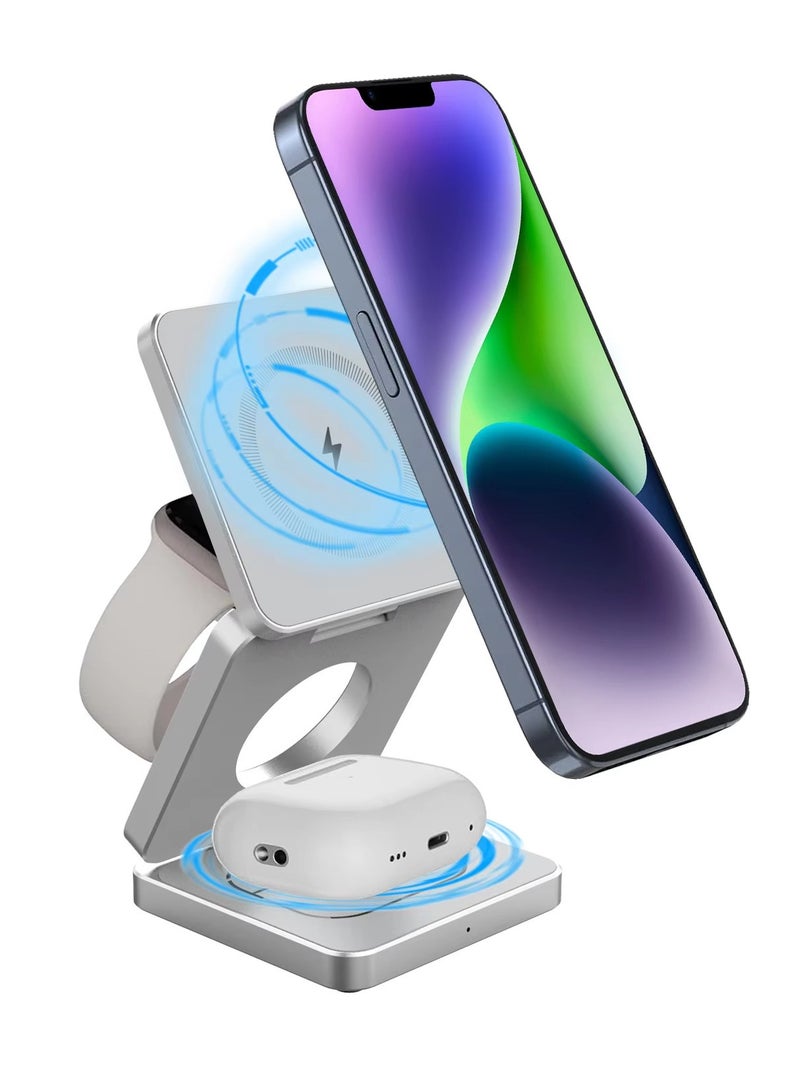 3 in 1 wireless charger, a magnetic fast charging stand, suitable for electronic devices such as mobile phones, smartwatches, and earphones.  - Image 3
