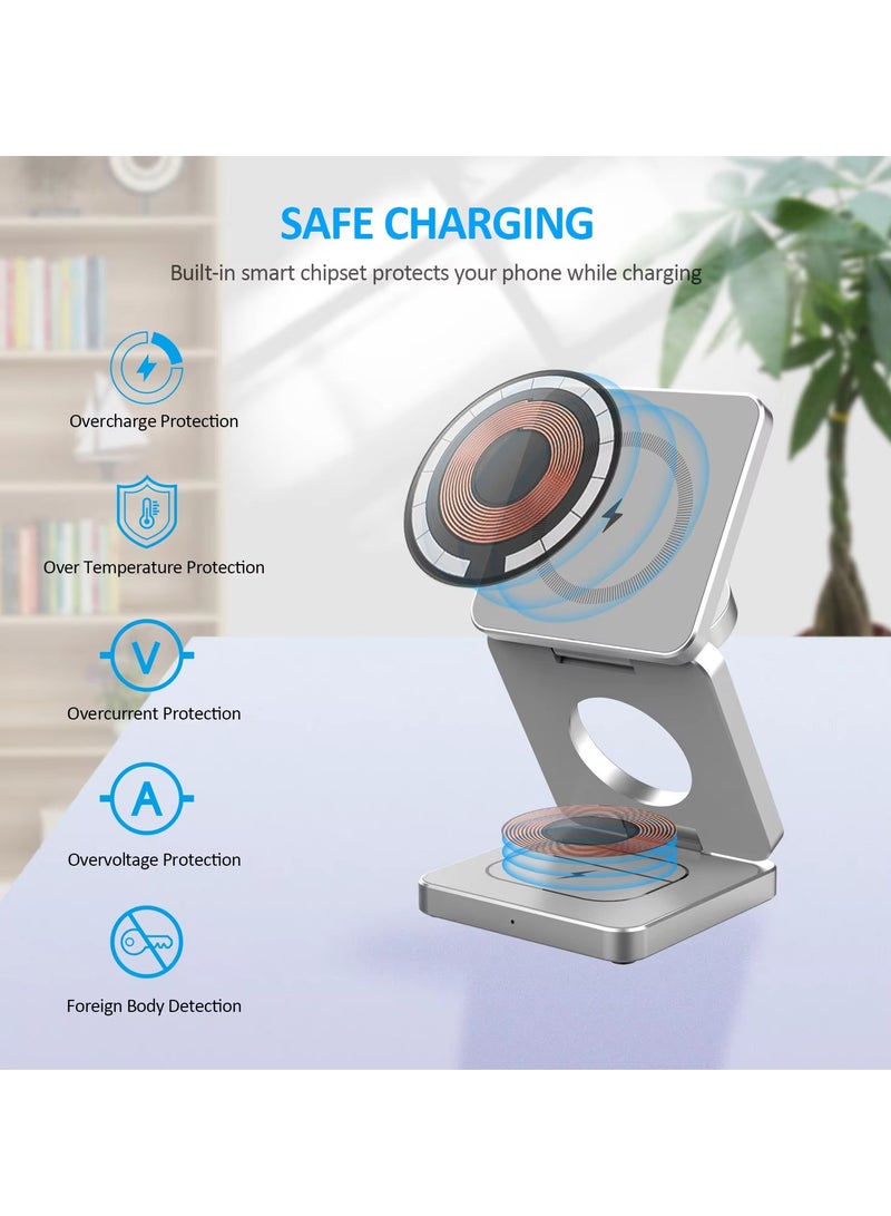 3 in 1 wireless charger, a magnetic fast charging stand, suitable for electronic devices such as mobile phones, smartwatches, and earphones.  - Image 4