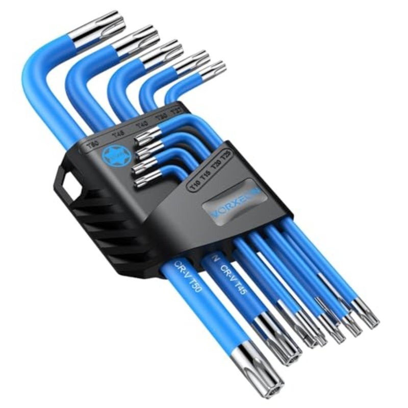 9PCS Star Wrench Key Set T10 to T50 Torx Wrenches Hex Keys With Visible Coding And Non-slip Coating, Long Arm Star Key With Hole for Auto Repair, Furniture Assembly, Household DIY - Image 1