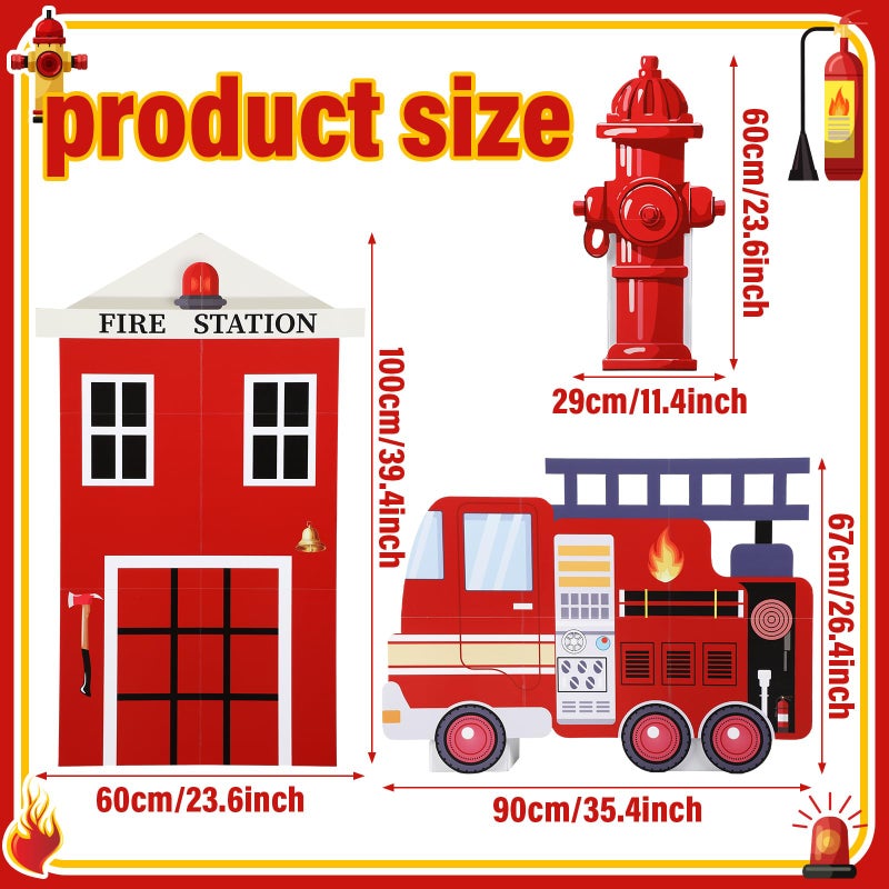 AceOrbit 3 Sets Firetruck Birthday Decorations Firefighter Party Decorations Large Fire Truck Party Supplies with Firetruck Hydrant Fire Station for Fireman Firefighter Birthday Favors Photo Backdrop - Image 2