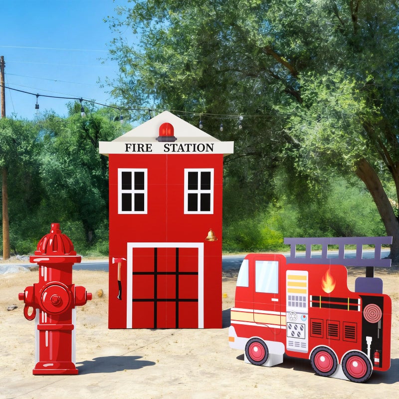AceOrbit 3 Sets Firetruck Birthday Decorations Firefighter Party Decorations Large Fire Truck Party Supplies with Firetruck Hydrant Fire Station for Fireman Firefighter Birthday Favors Photo Backdrop - Image 5