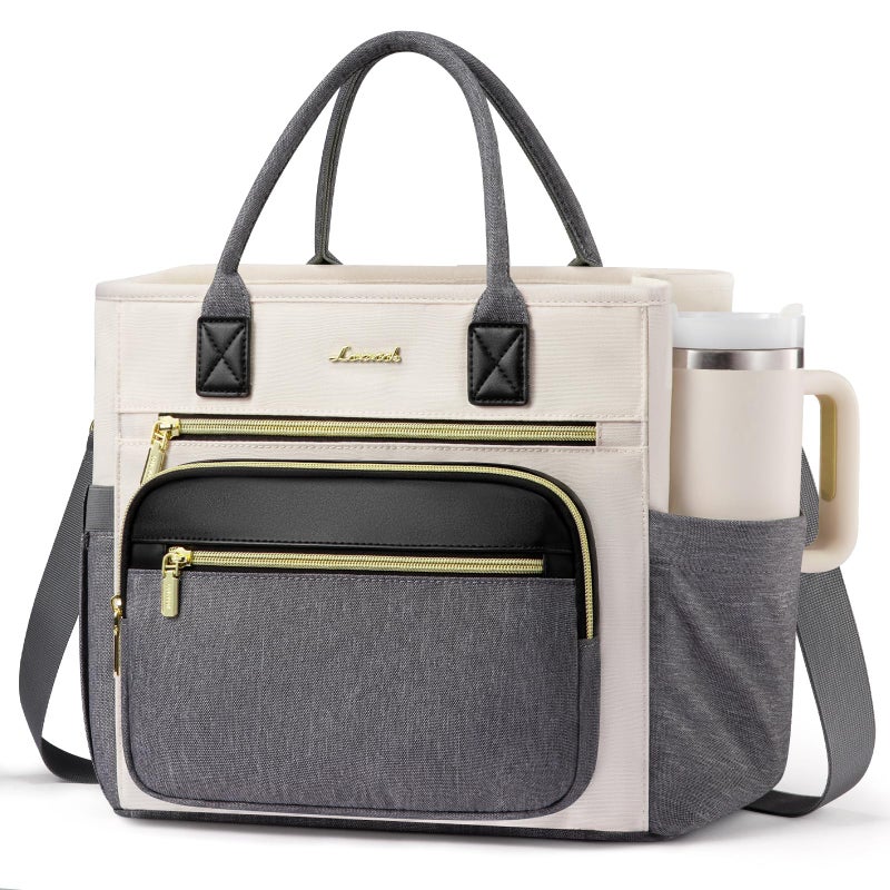 LOVEVOOK Insulated Lunch Bag Women,Wide Opening Adult Lunch Box Women,Leakproof Cooler Bag for Work Picnic Beach Family College,Lunch Teacher Tote Bag with Adjustable Shoulder Strap and Cup Holder - Image 1