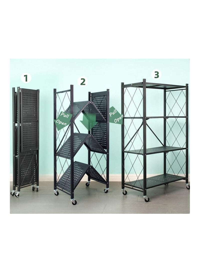 DubaiGallery 4-Tier Folding Storage Unit with Wheel Heavy Duty Storage Unit for Kitchen Garage Bathroom Organizer Black - Image 4