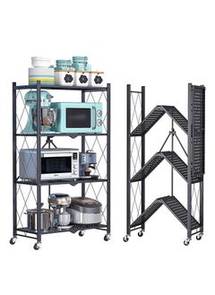 DubaiGallery 4-Tier Folding Storage Unit with Wheel Heavy Duty Storage Unit for Kitchen Garage Bathroom Organizer Black  - Image 2