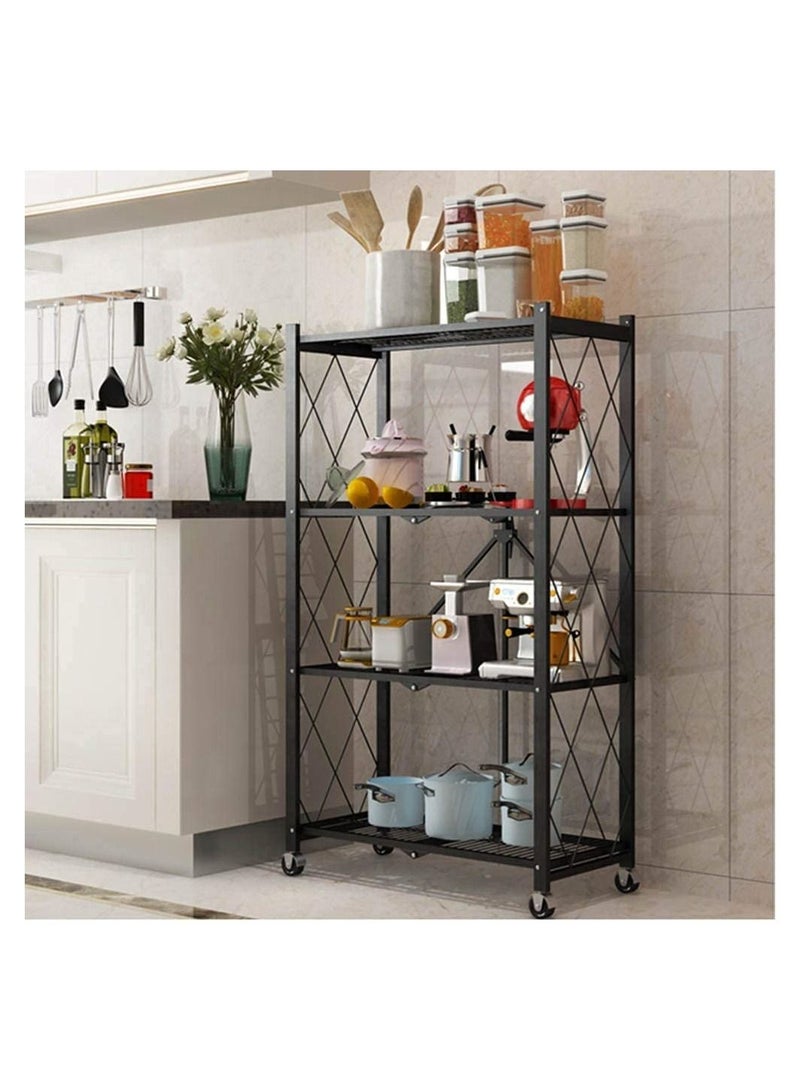 DubaiGallery 4-Tier Folding Storage Unit with Wheel Heavy Duty Storage Unit for Kitchen Garage Bathroom Organizer Black - Image 3