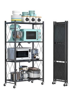 DubaiGallery 4-Tier Folding Storage Unit with Wheel Heavy Duty Storage Unit for Kitchen Garage Bathroom Organizer Black  - Image 1