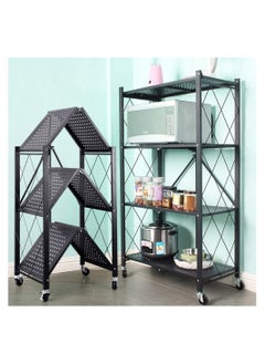 DubaiGallery 4-Tier Folding Storage Unit with Wheel Heavy Duty Storage Unit for Kitchen Garage Bathroom Organizer Black  - Image 5